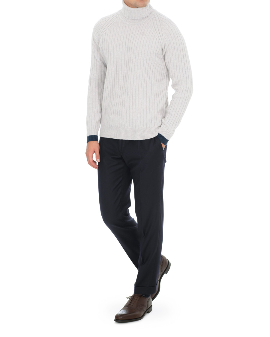Herren | Pullover | John Smedley | Roman Wool/Cashmere Ribbed Roll Neck Soft Grey