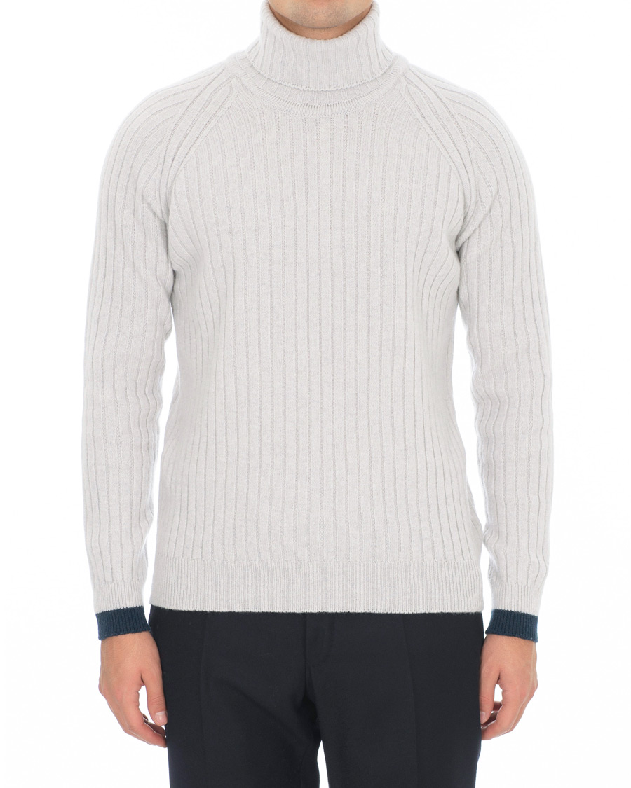 Herren | Pullover | John Smedley | Roman Wool/Cashmere Ribbed Roll Neck Soft Grey