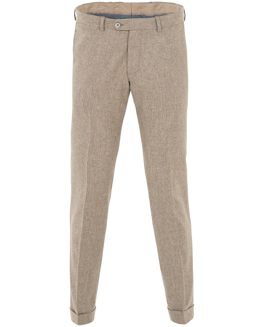 Herren | Hosen | Oscar Jacobson | Dean Turn Up Flannel Trousers Beige