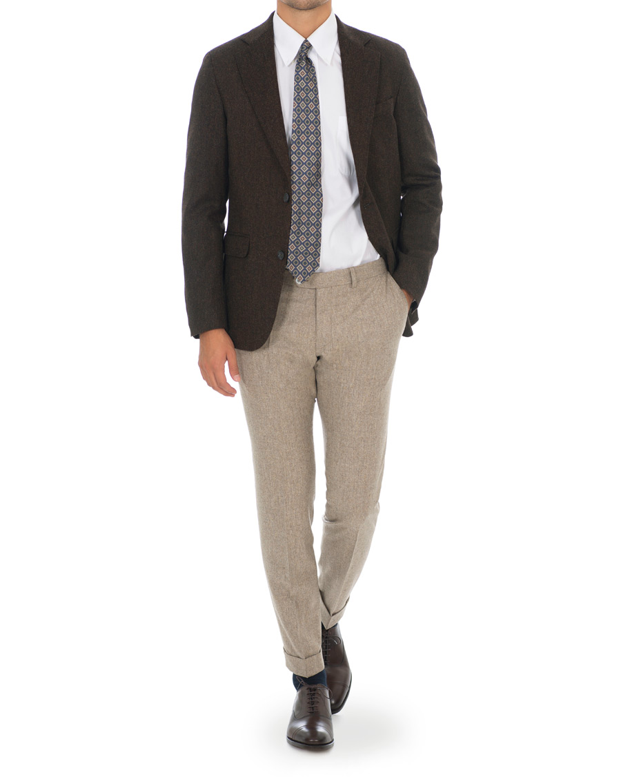 Herren | Hosen | Oscar Jacobson | Dean Turn Up Flannel Trousers Beige