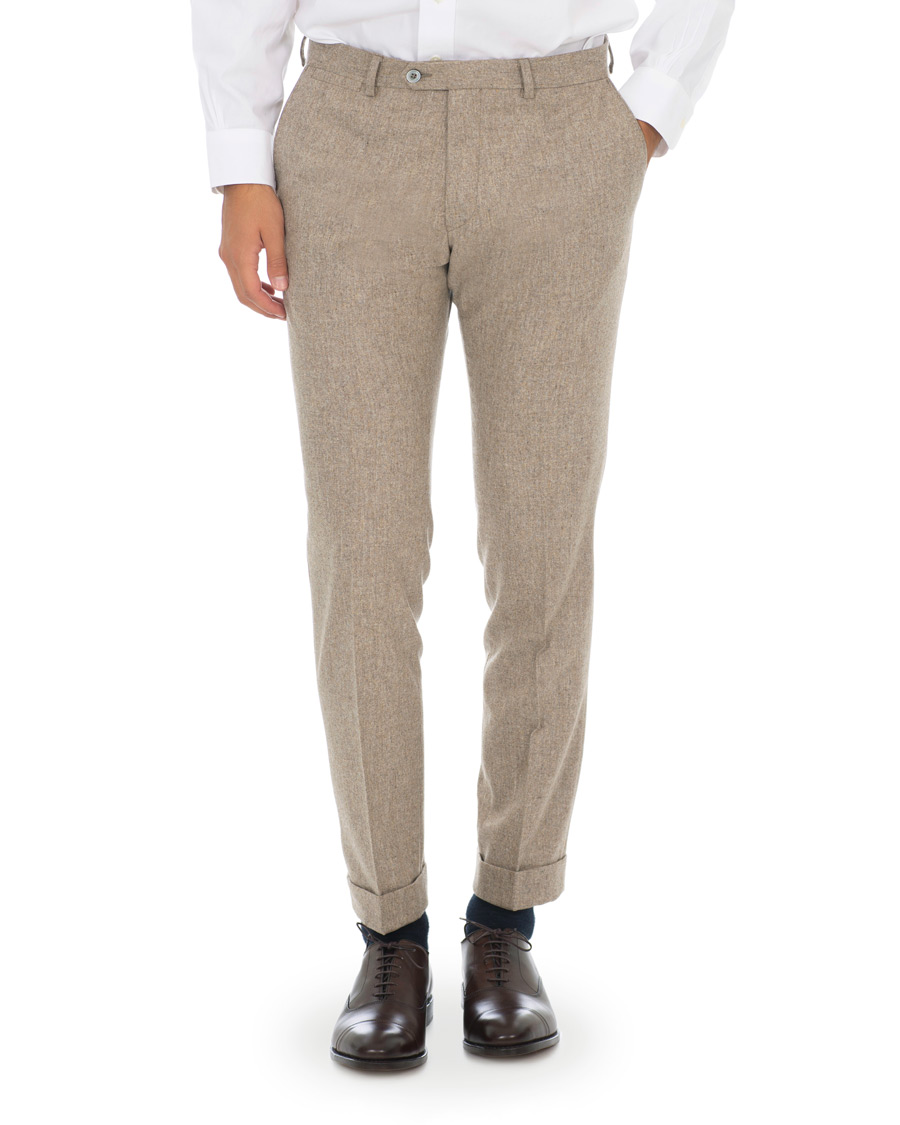 Herren | Hosen | Oscar Jacobson | Dean Turn Up Flannel Trousers Beige
