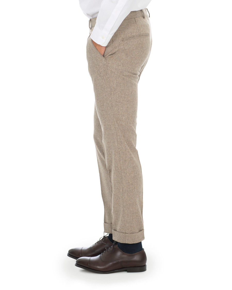 Herren | Hosen | Oscar Jacobson | Dean Turn Up Flannel Trousers Beige