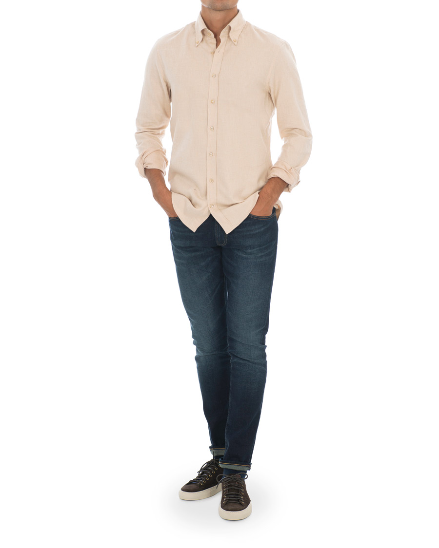 Herren | Hemden | Stenströms | Slimline Flannel Shirt Beige