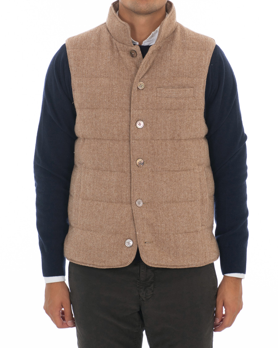 Herren | Jacken | Stenströms | Quilted Herringbone Wool Vest Beige