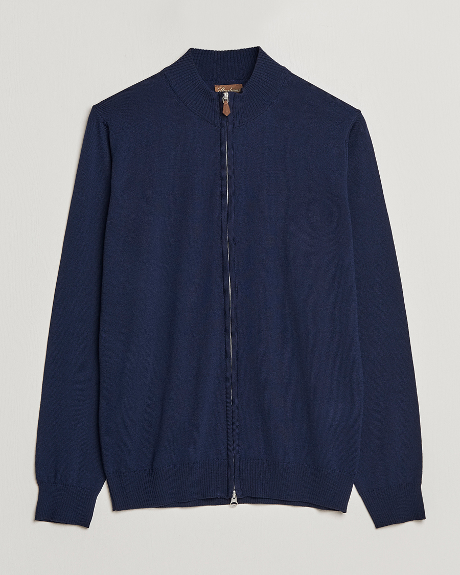 Herren | Pullover | Stenströms | Merino Full Zip Navy