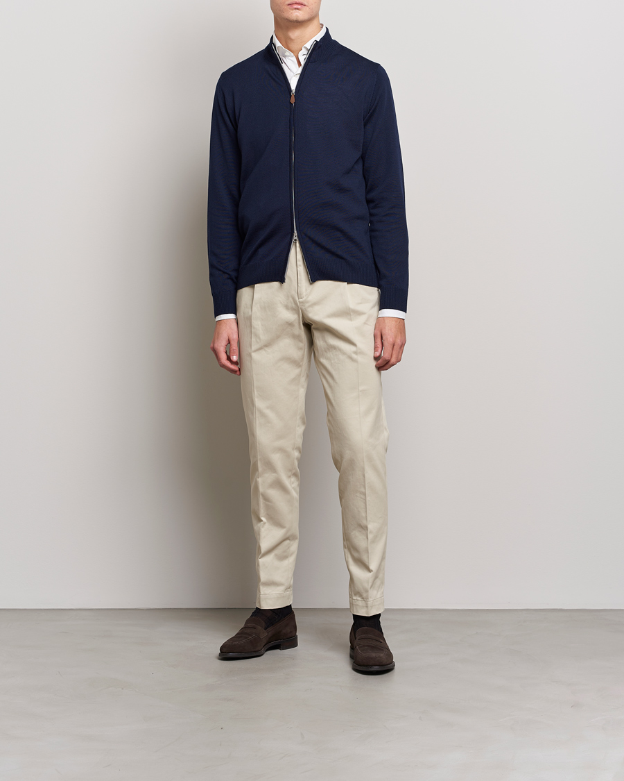 Herren | Pullover | Stenströms | Merino Full Zip Navy