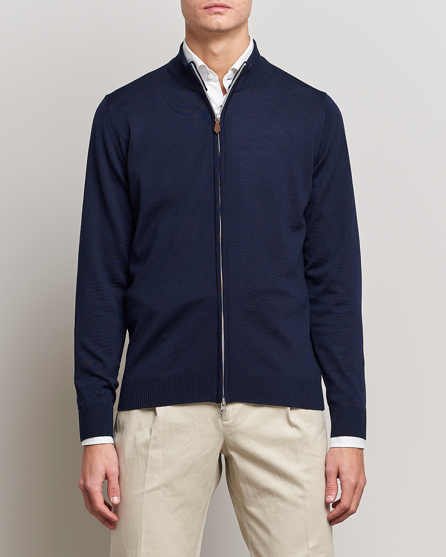 Herren | Pullover | Stenströms | Merino Full Zip Navy