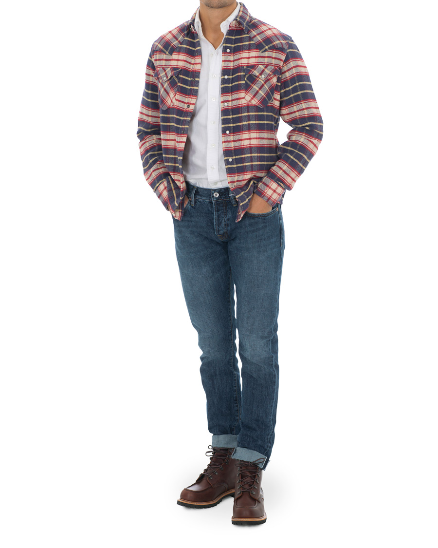 Herren | Hemden | RRL | Buffalo Western Flannel Shirt Navy/Red Plaid