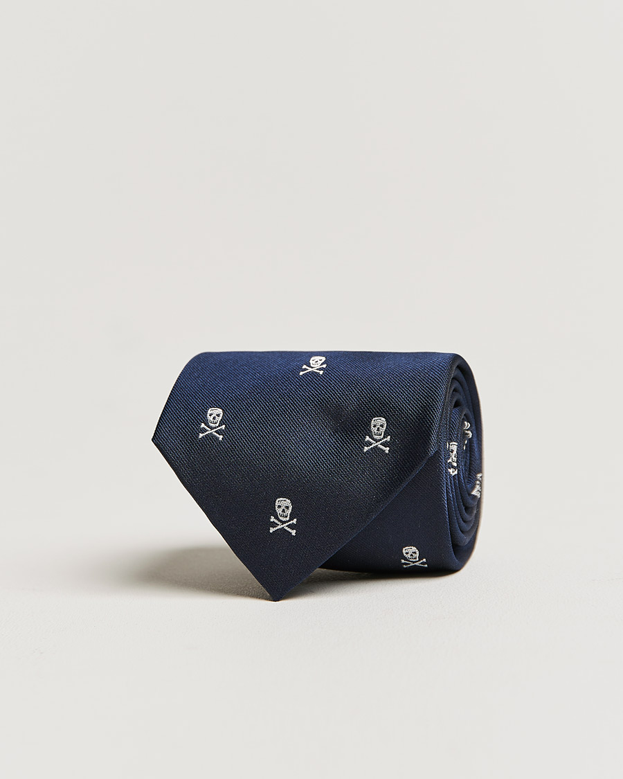 Herren | Ralph Lauren Purple Label Embroidered Skull Silk Tie Navy | Ralph Lauren Purple Label | Embroidered Skull Silk Tie Navy