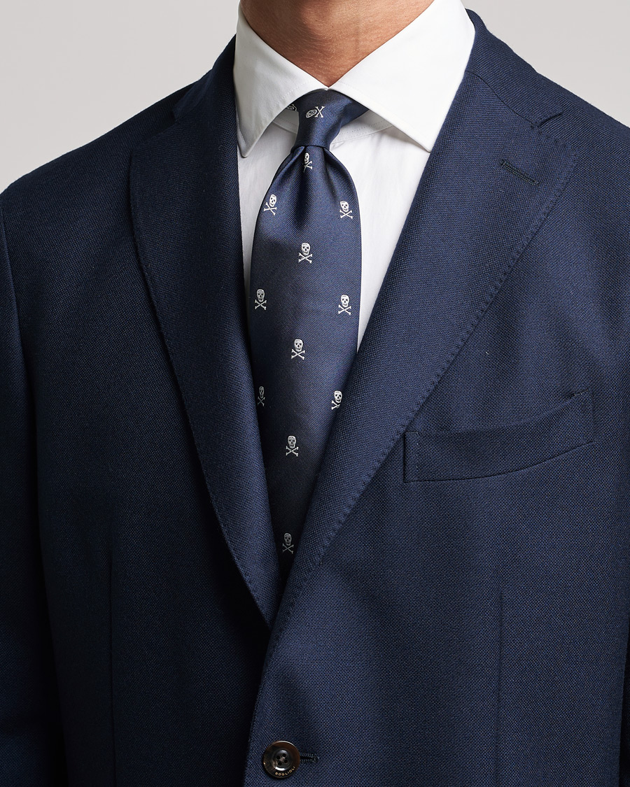 Herren | Ralph Lauren Purple Label Embroidered Skull Silk Tie Navy | Ralph Lauren Purple Label | Embroidered Skull Silk Tie Navy