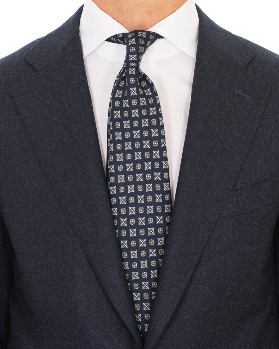 Herren | E. Marinella Printed Silk Tie 8 cm Navy | E. Marinella | Printed Silk Tie 8 cm Navy