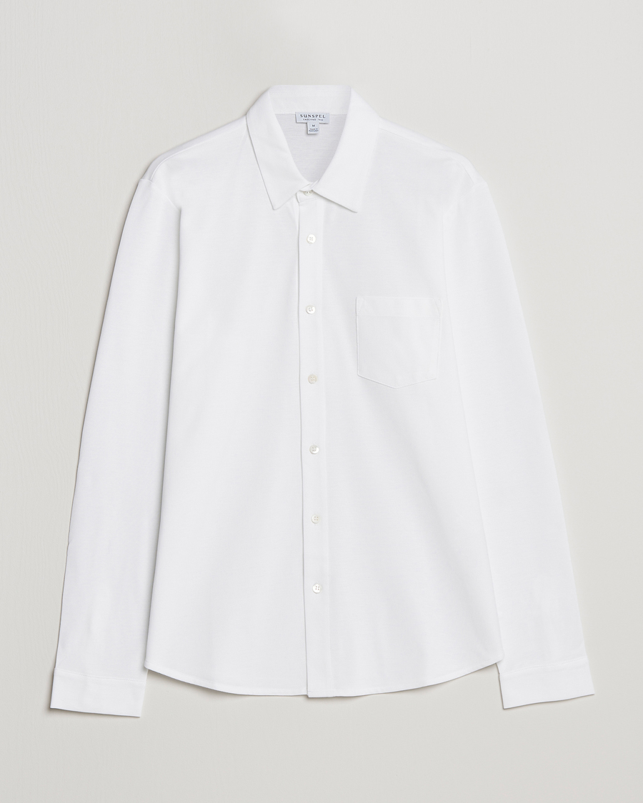 Herren |  | Sunspel | Long Sleeve Pique Shirt White