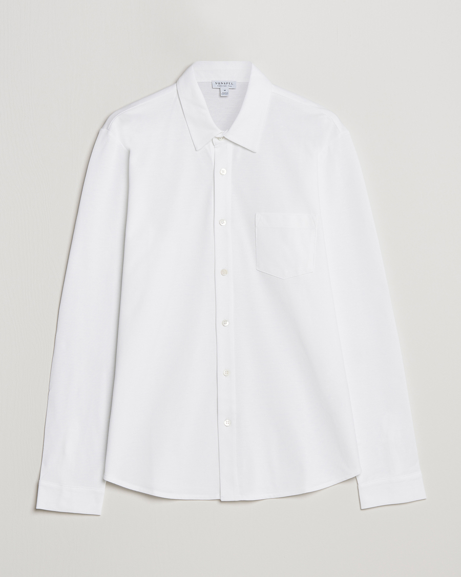 Herren | Hemden | Sunspel | Long Sleeve Pique Shirt White