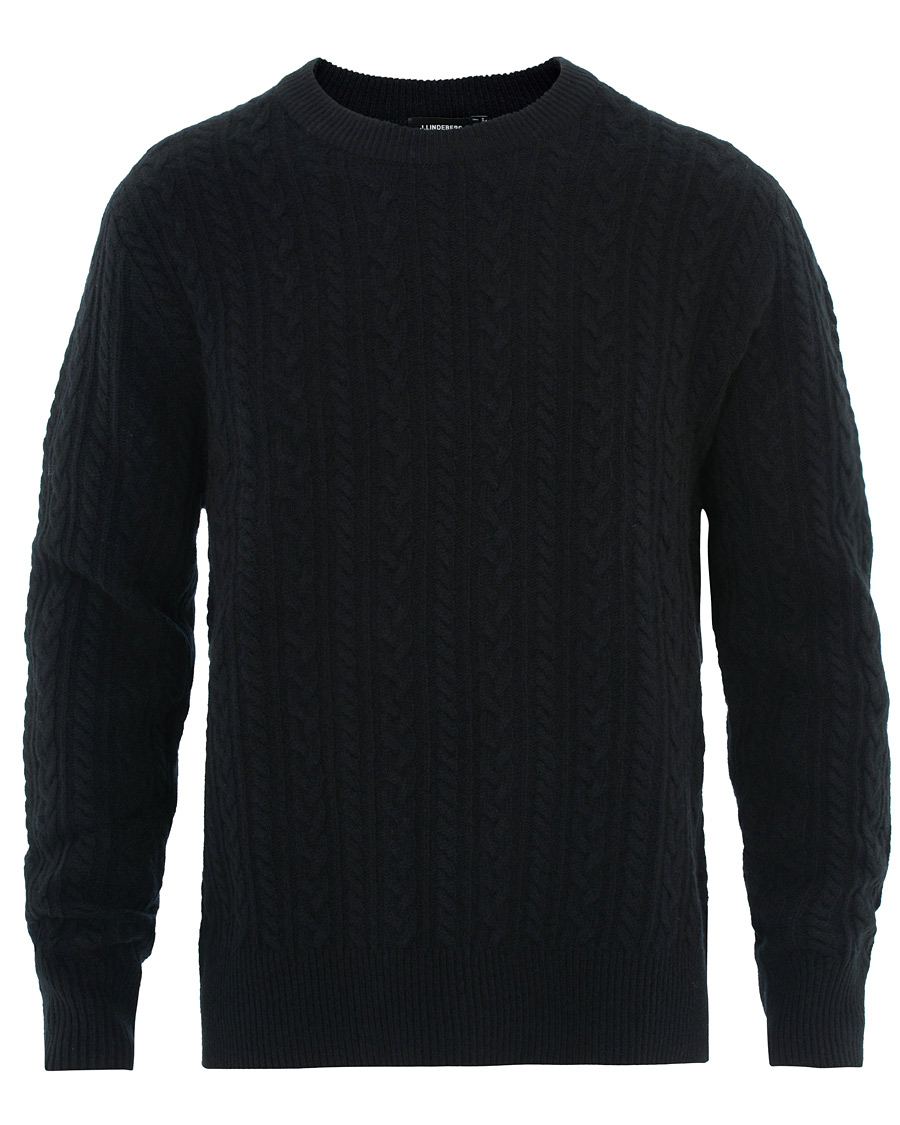 Herren | Pullover | J.Lindeberg | Gregor Soft Cable Crew Neck Black