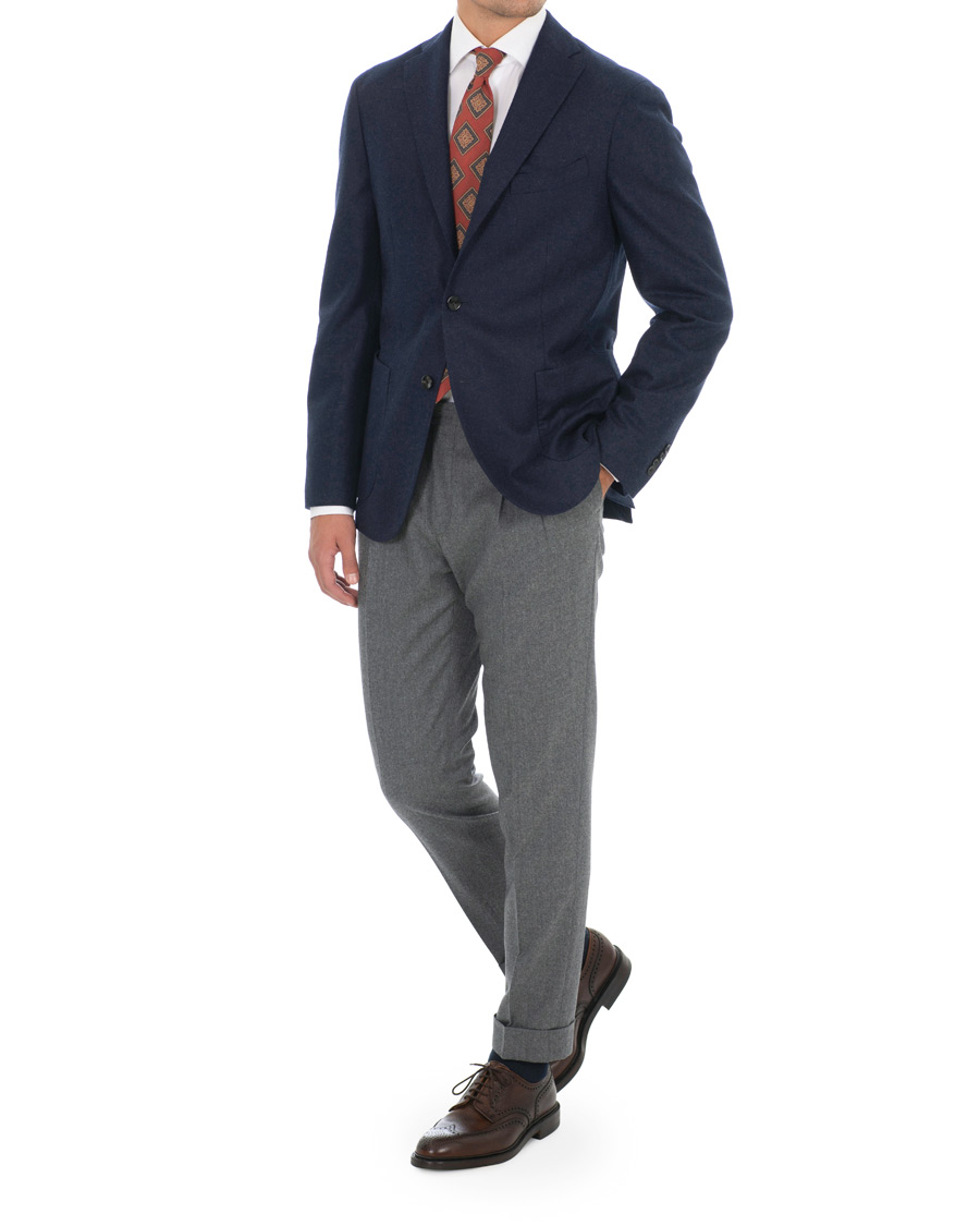 Herren | Hosen | Morris Heritage | Carl Double Pleated Flannel Trousers Grey