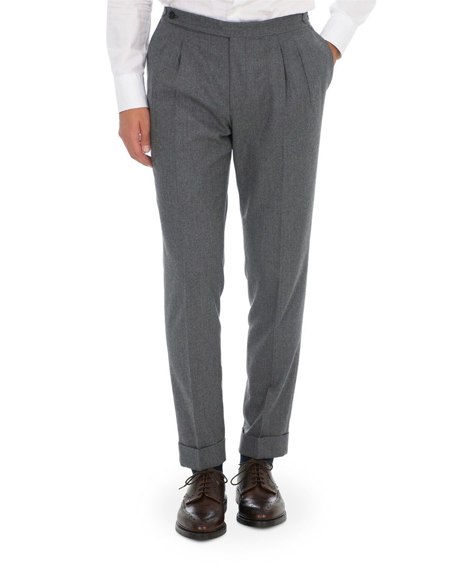 Herren | Hosen | Morris Heritage | Carl Double Pleated Flannel Trousers Grey