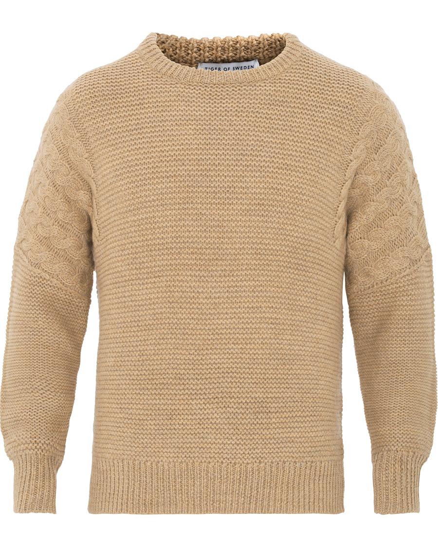 Herren | Pullover | Tiger of Sweden | Pike Wool Structured Knitted Sweatshirt Beige