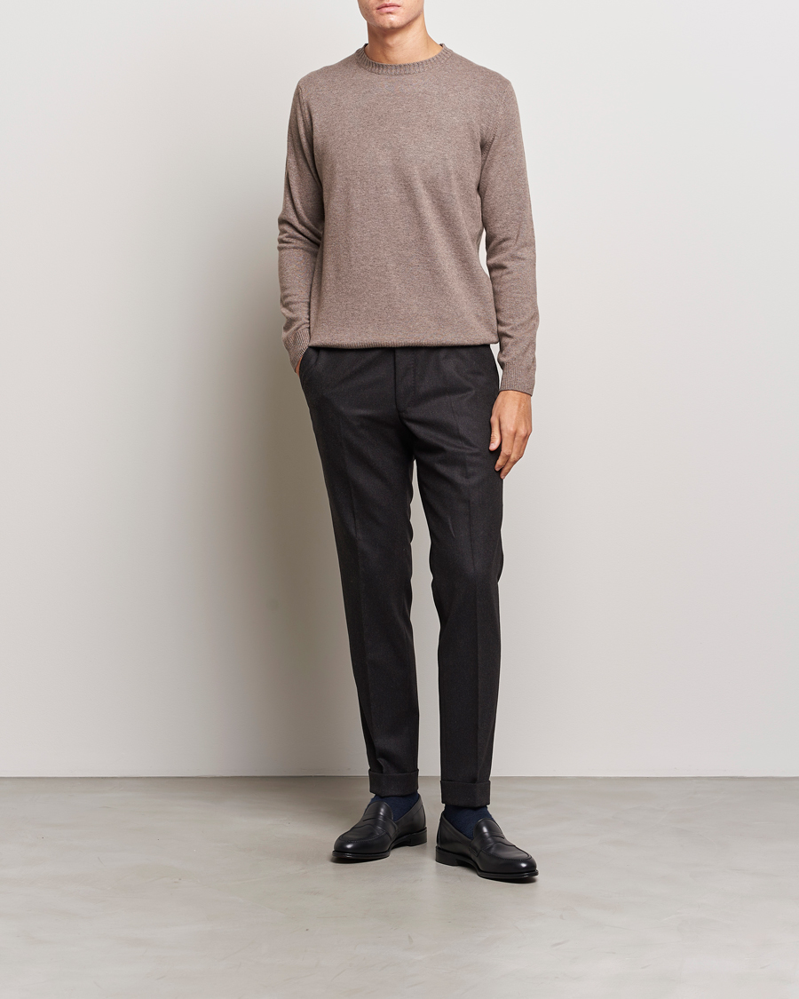 Herren | Pullover | Oscar Jacobson | Valter Wool/Cashmere Round Neck Light Brown