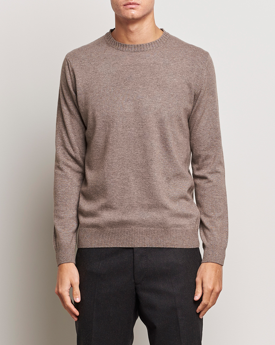 Herren | Pullover | Oscar Jacobson | Valter Wool/Cashmere Round Neck Light Brown