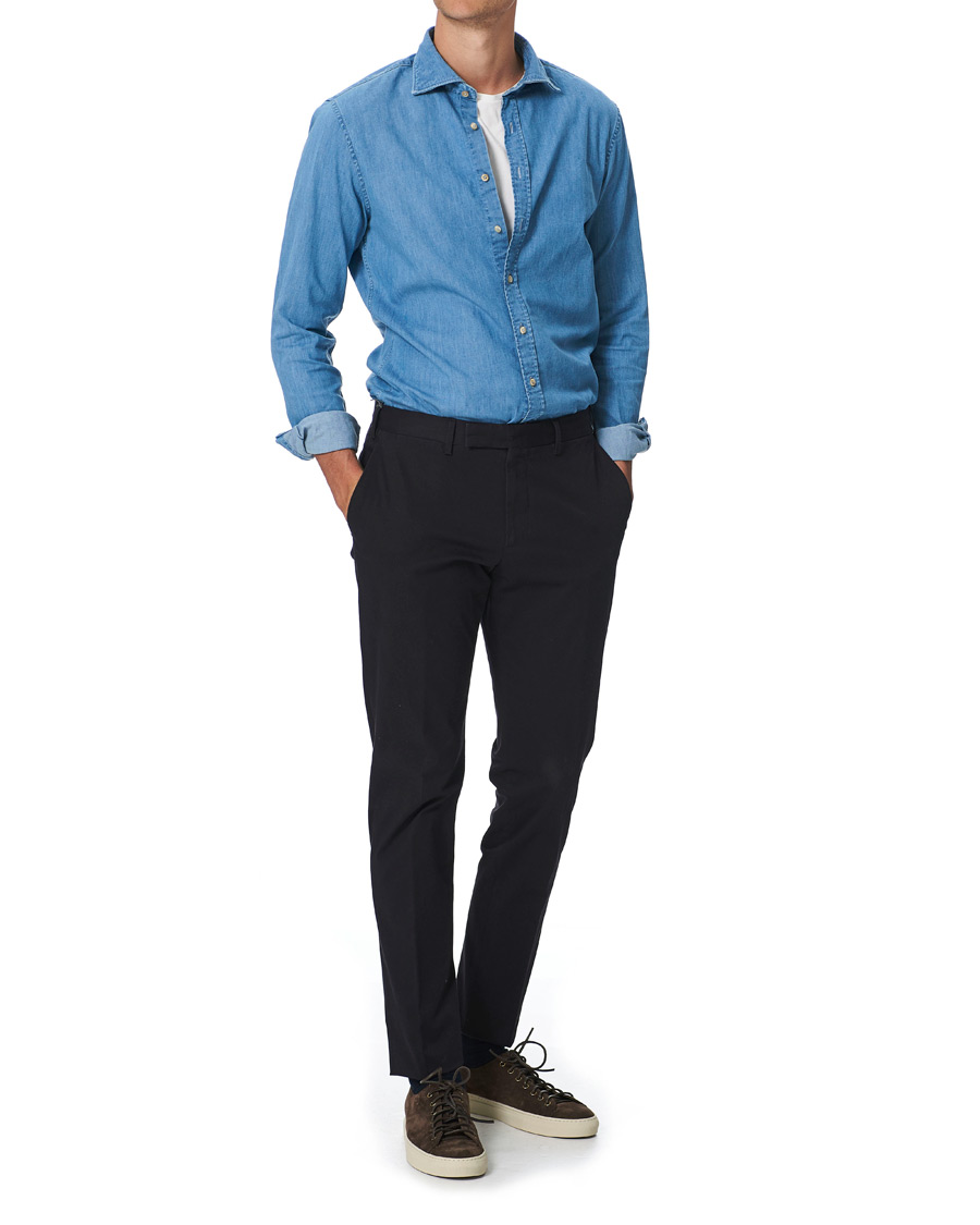Herren | Hemden | Stenströms | Slimline Garment Washed Shirt Light Denim