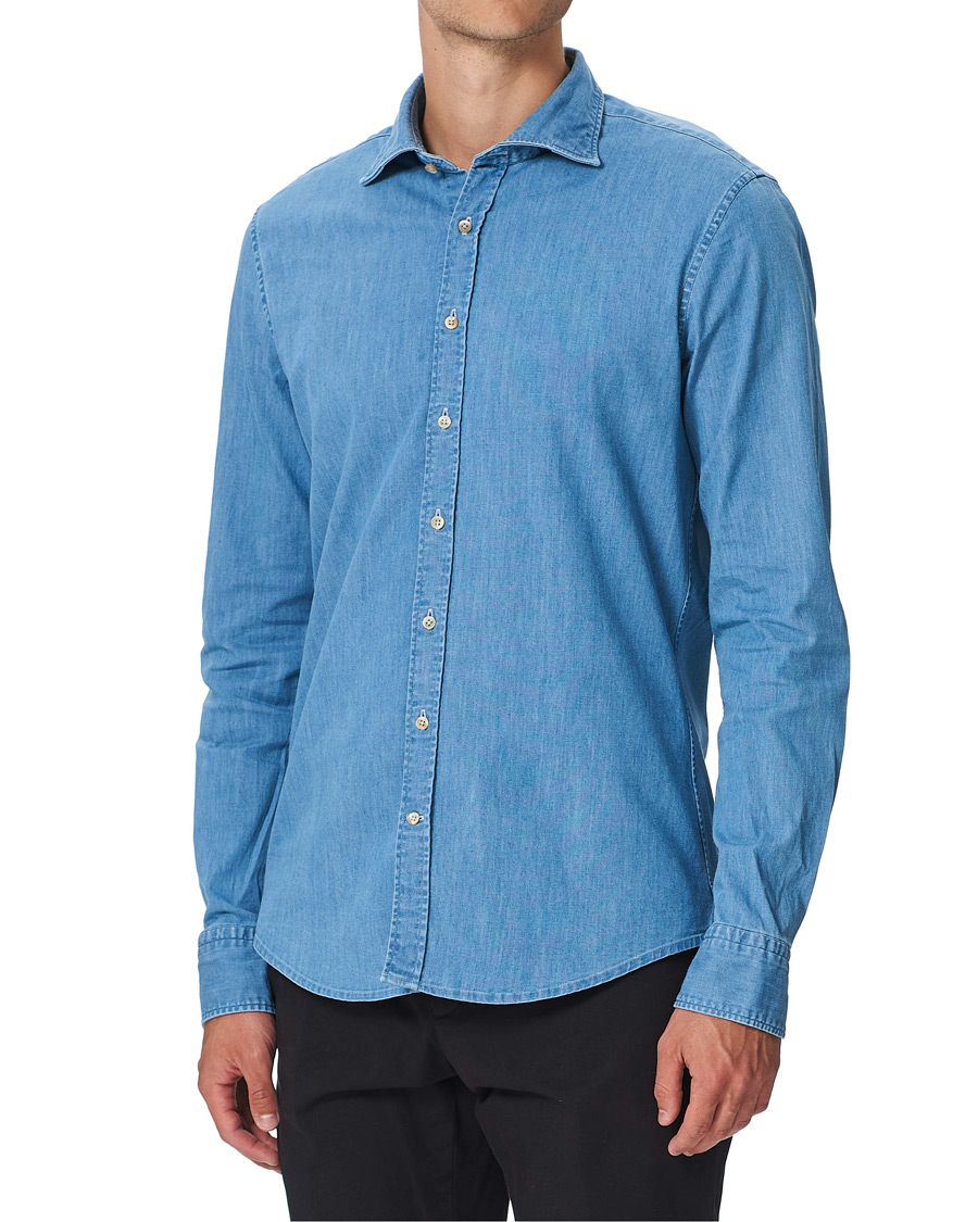 Herren | Hemden | Stenströms | Slimline Garment Washed Shirt Light Denim