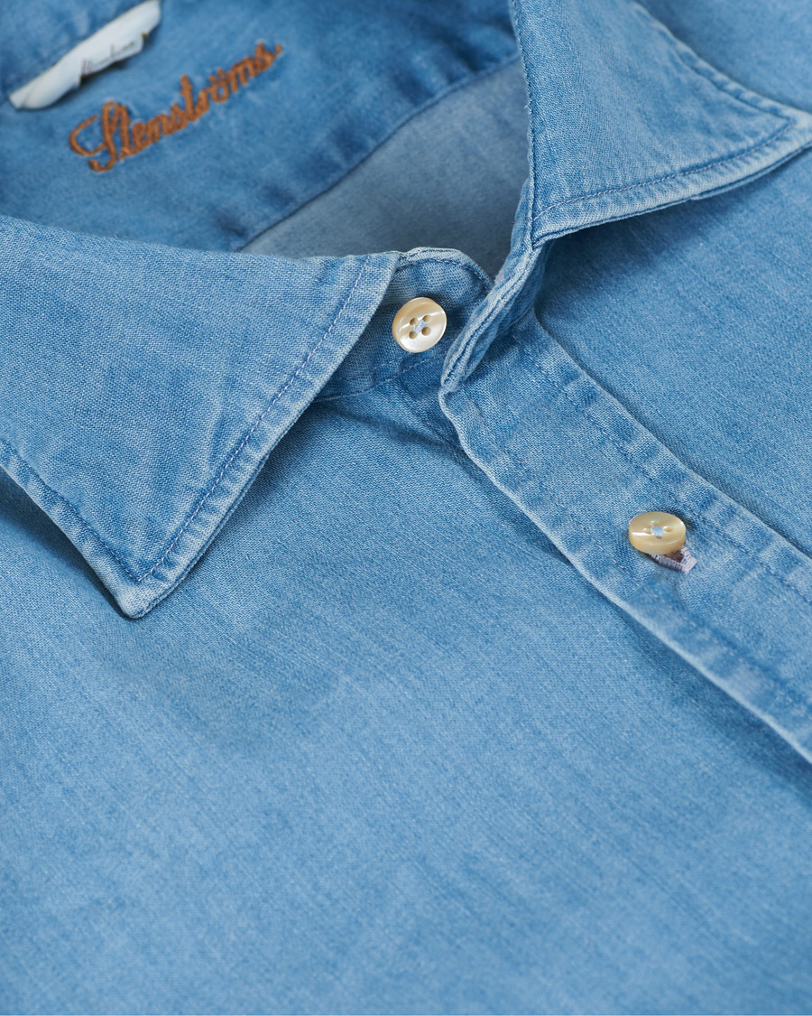 Herren | Hemden | Stenströms | Slimline Garment Washed Shirt Light Denim