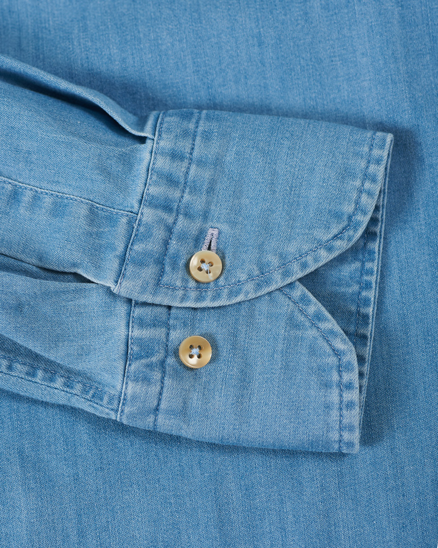 Herren | Hemden | Stenströms | Slimline Garment Washed Shirt Light Denim