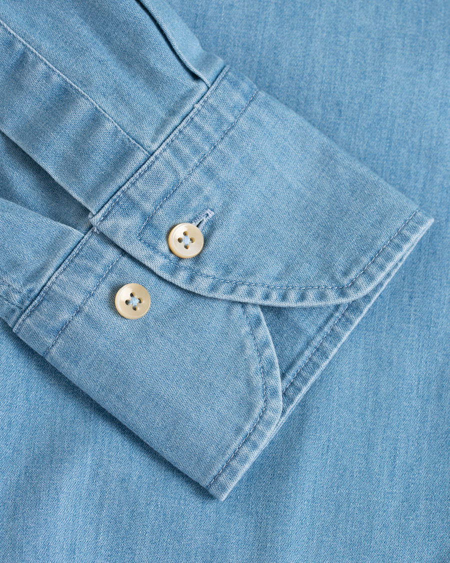 Herren | Hemden | Stenströms | Slimline Garment Washed Shirt Light Denim