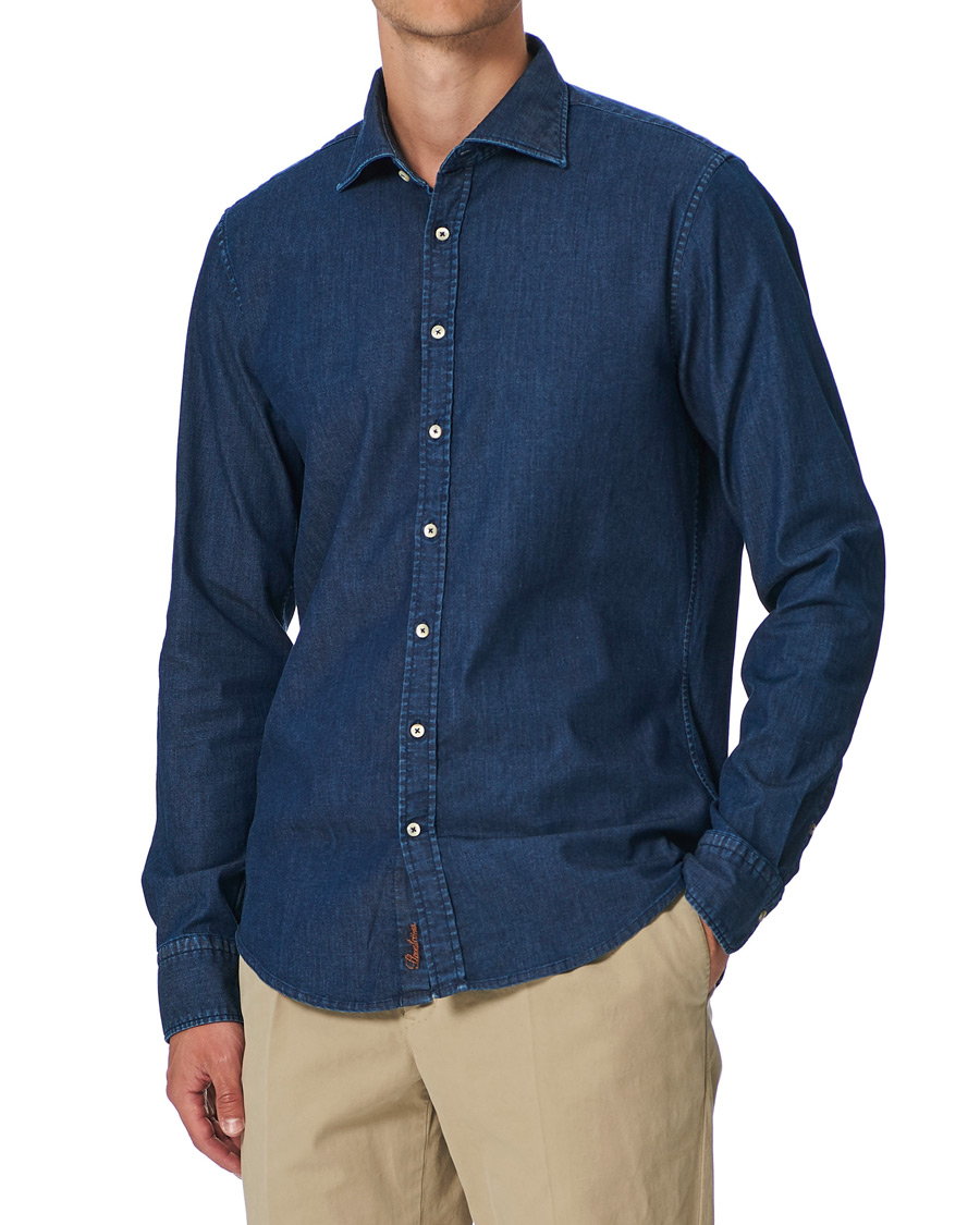 Herren | Hemden | Stenströms | Slimline Garment Washed Shirt Dark Denim
