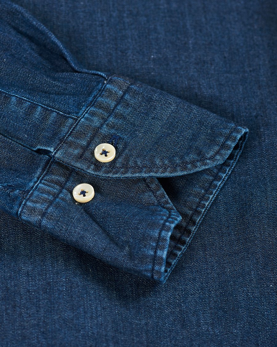 Herren | Hemden | Stenströms | Slimline Garment Washed Shirt Dark Denim