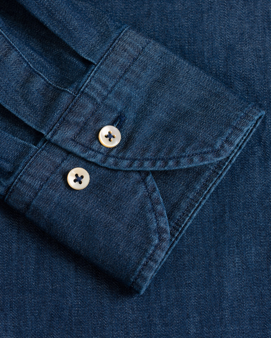 Herren | Hemden | Stenströms | Slimline Garment Washed Shirt Dark Denim