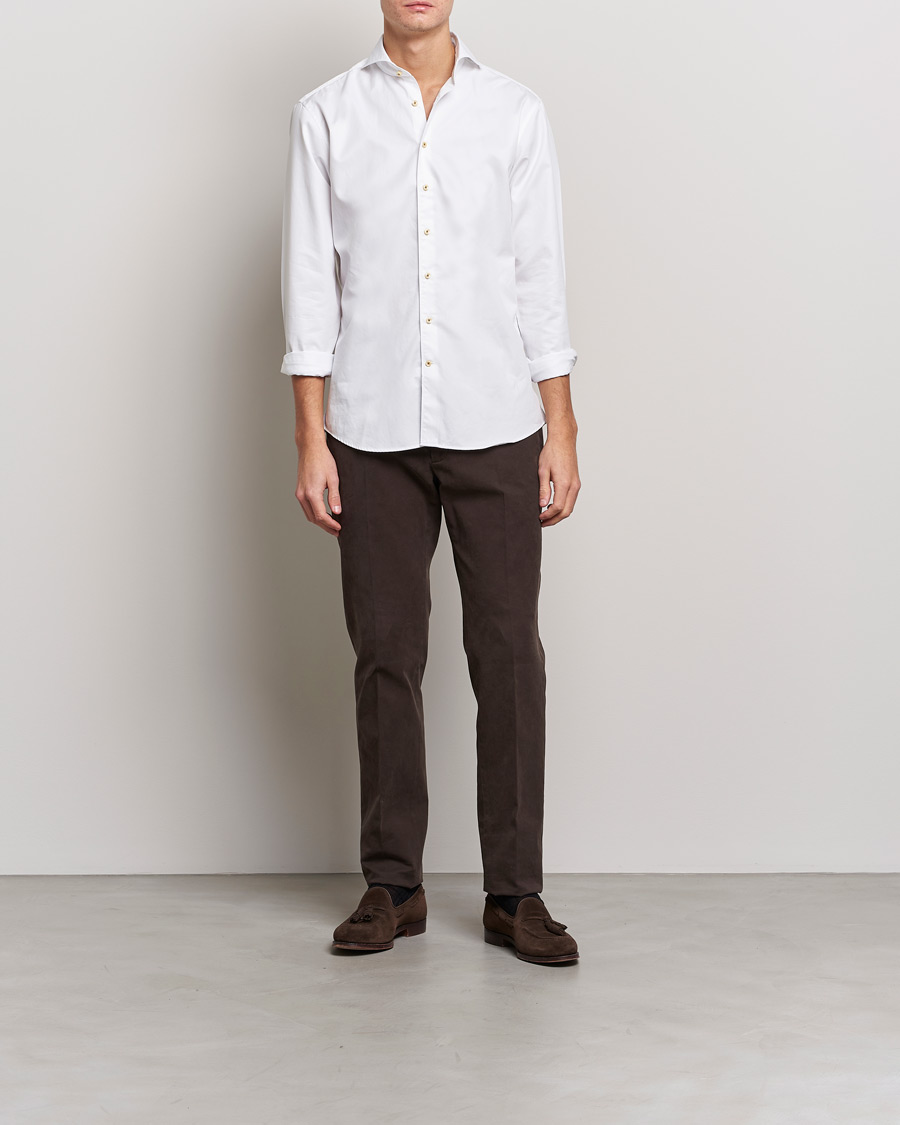 Herren | Hemden | Stenströms | Fitted Body Washed Cotton Plain Shirt White