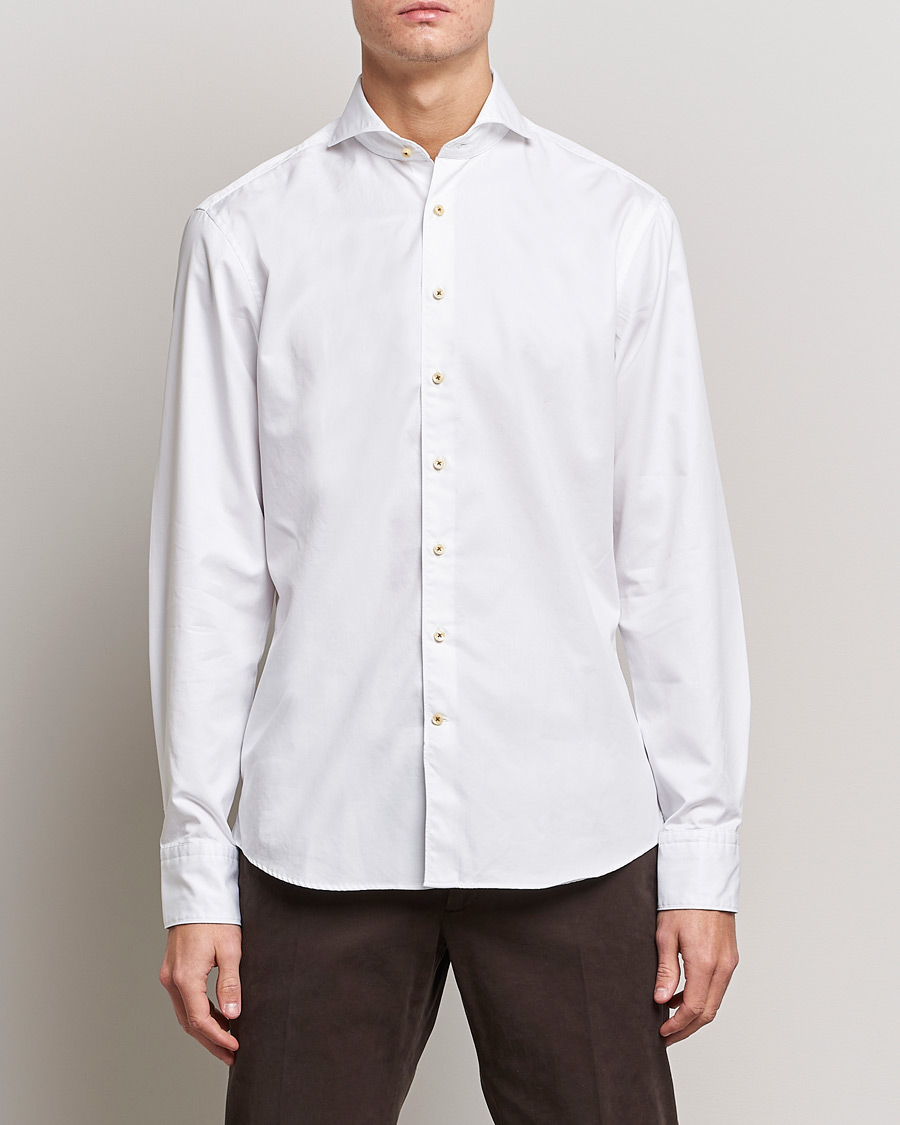 Herren | Freizeithemden | Stenströms | Fitted Body Washed Cotton Plain Shirt White