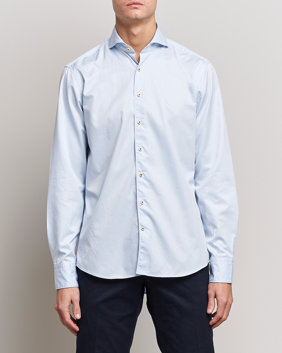 Herr | Avdelningar | Stenströms | Fitted Body Washed Cotton Plain Shirt Light Blue