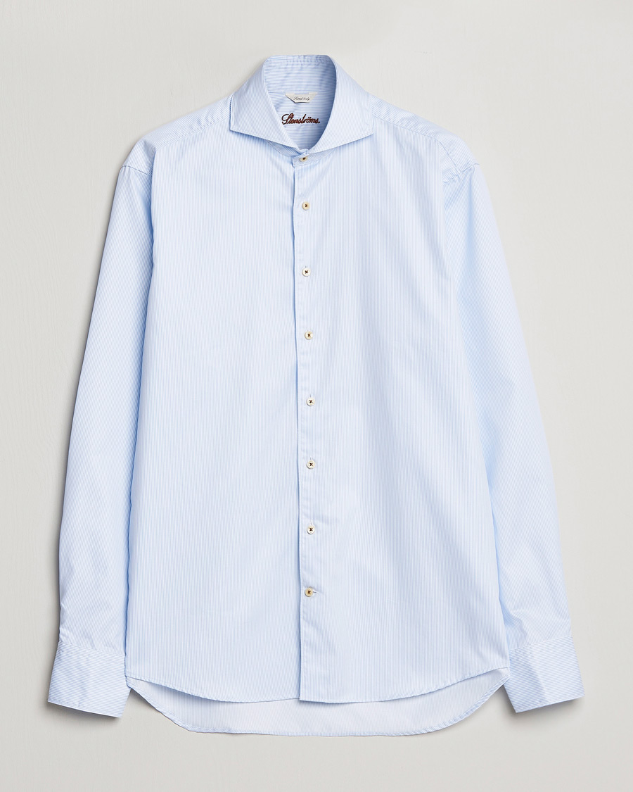 Herren |  | Stenströms | Fitted Body Pinstriped Casual Shirt Light Blue