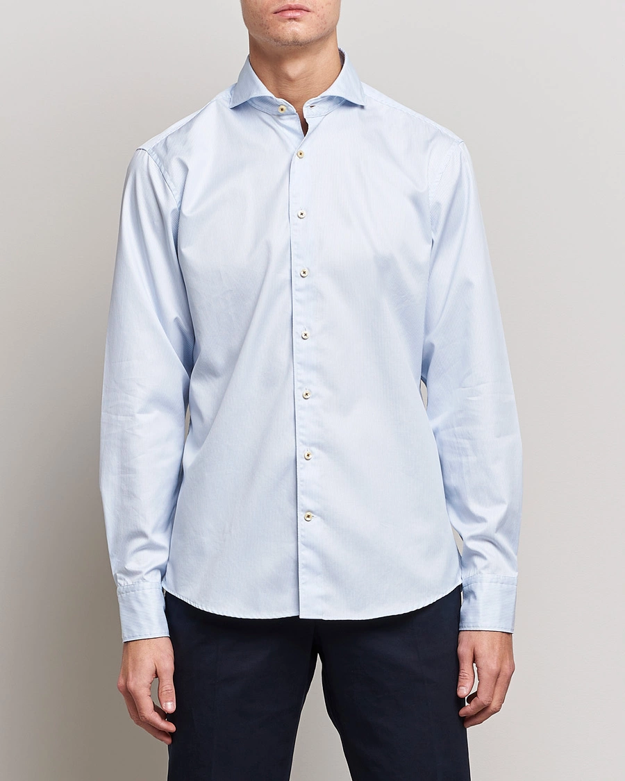 Herren | Stenströms | Stenströms | Fitted Body Pinstriped Casual Shirt Light Blue