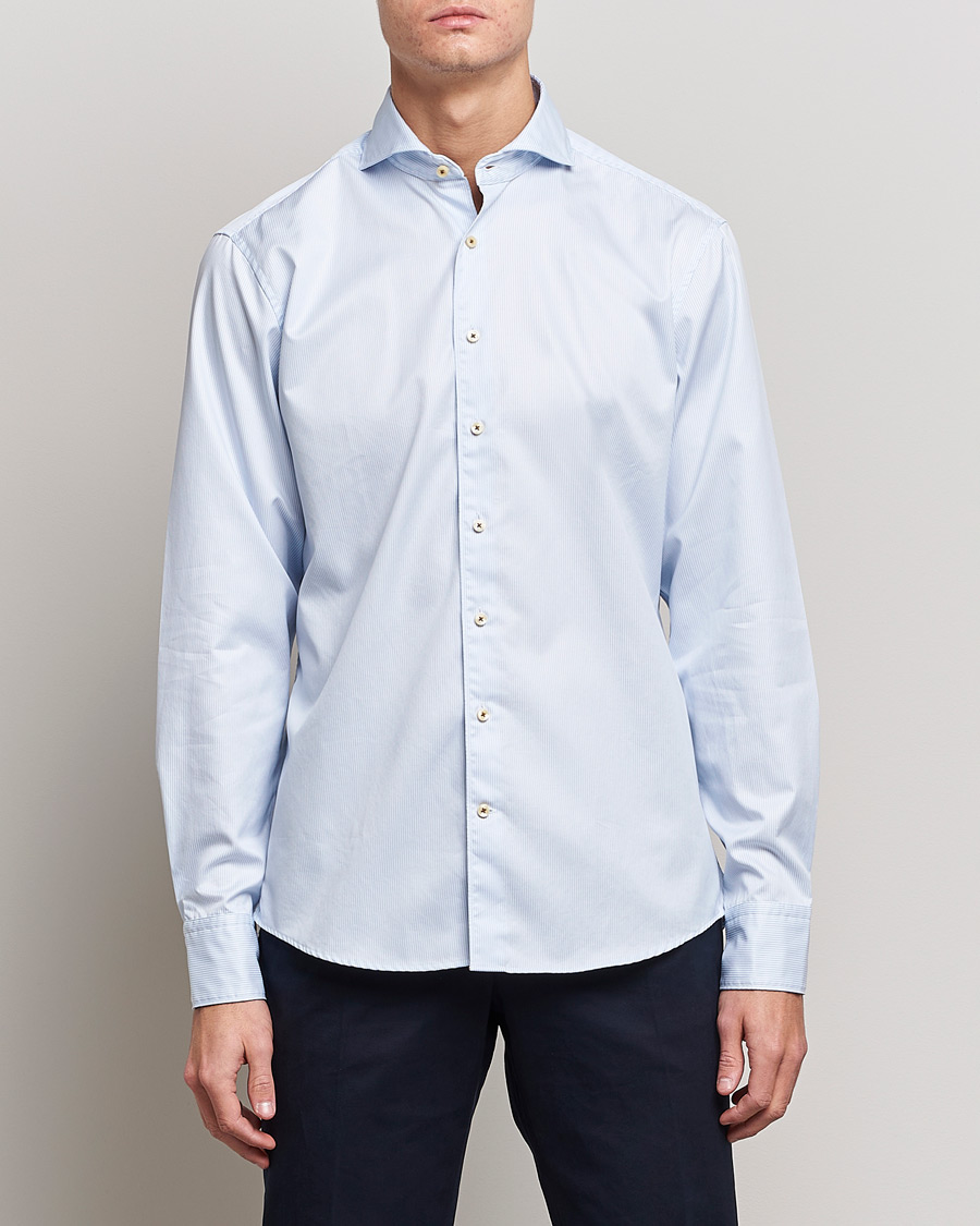 Herren |  | Stenströms | Fitted Body Pinstriped Casual Shirt Light Blue