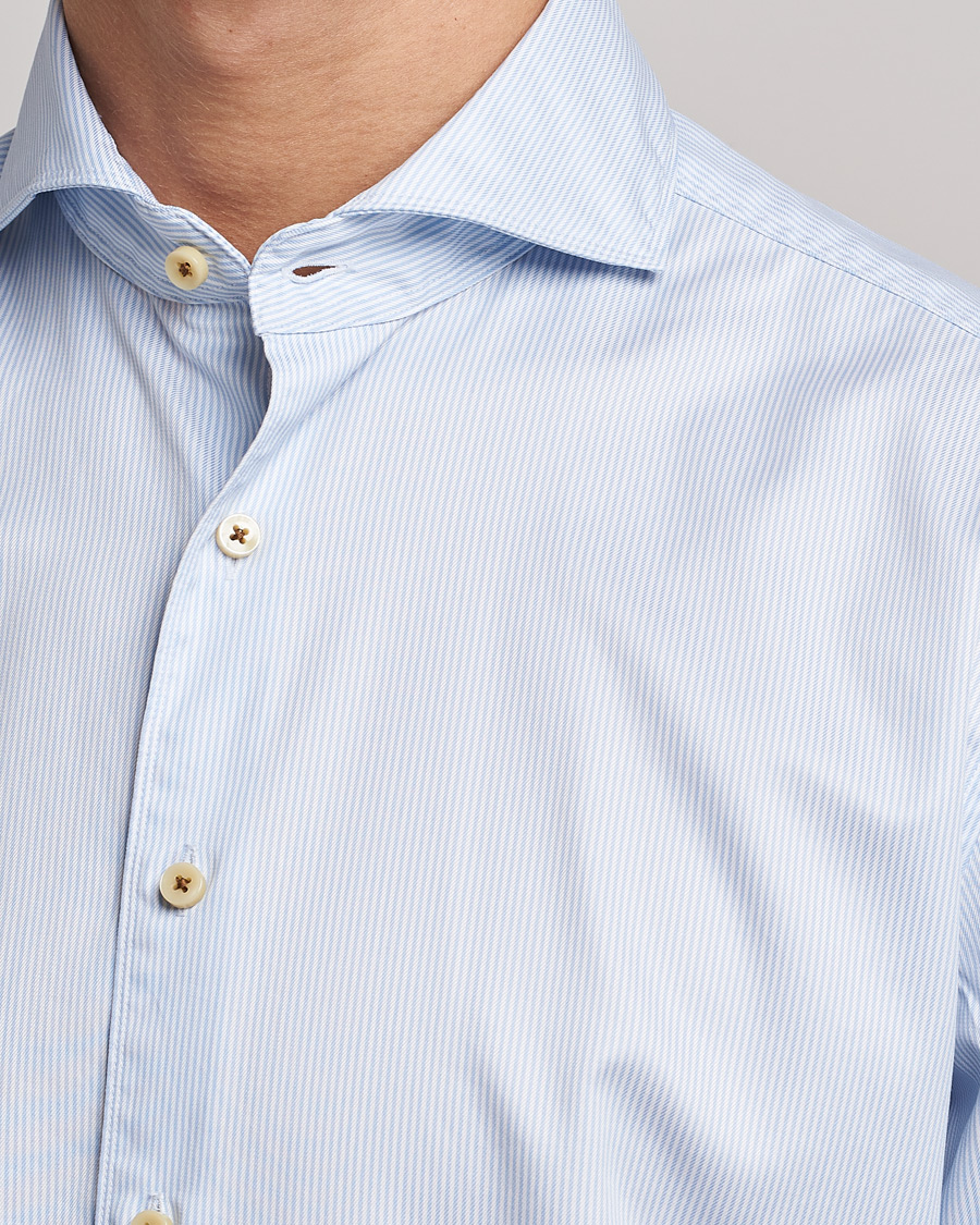 Herren | Hemden | Stenströms | Fitted Body Pinstriped Casual Shirt Light Blue