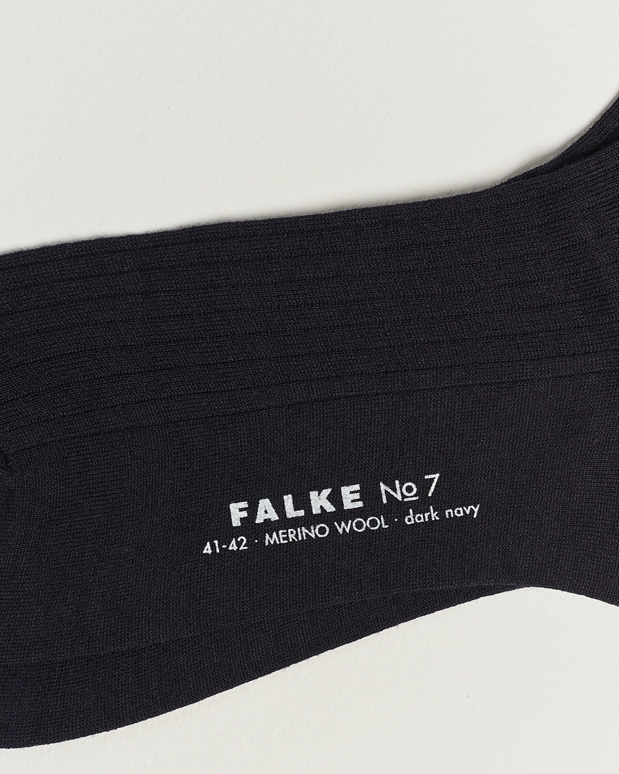 Herren |  | Falke | No. 7 Finest Merino Ribbed Socks Dark Navy