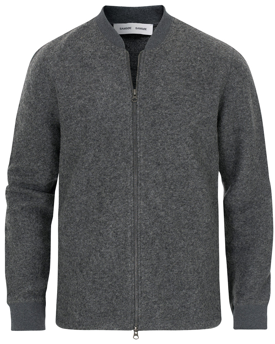 Herren | Pullover | Samsøe Samsøe | Samsøe & Samsøe Allaro Full Zip Wool Cardigan Dark Grey Melange