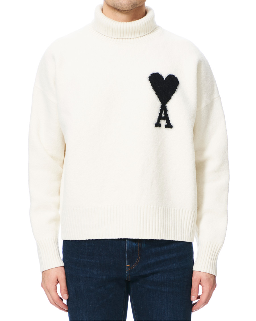 Herren | Pullover | AMI | Oversize Logo Wool Turtleneck Off White