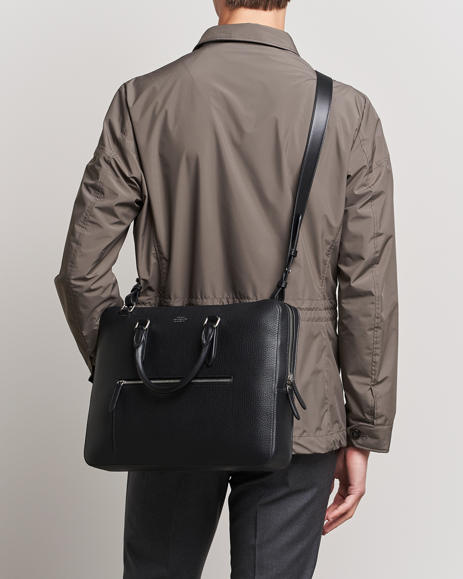 Herren | Best of British | Smythson | Ludlow Slim Briefcase With Zip Front Black