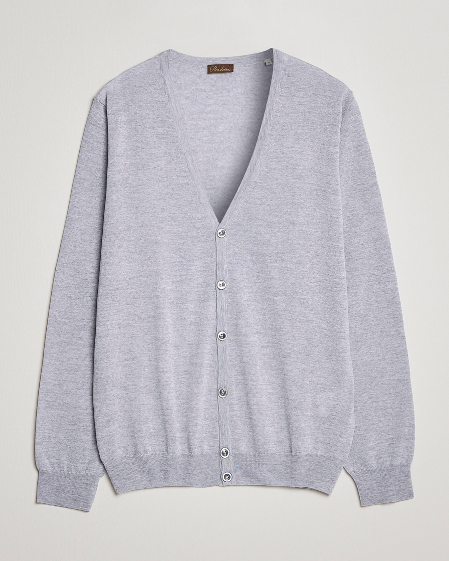Herren | Pullover | Stenströms | Merino Zegna Knitted Cardigan Light Grey