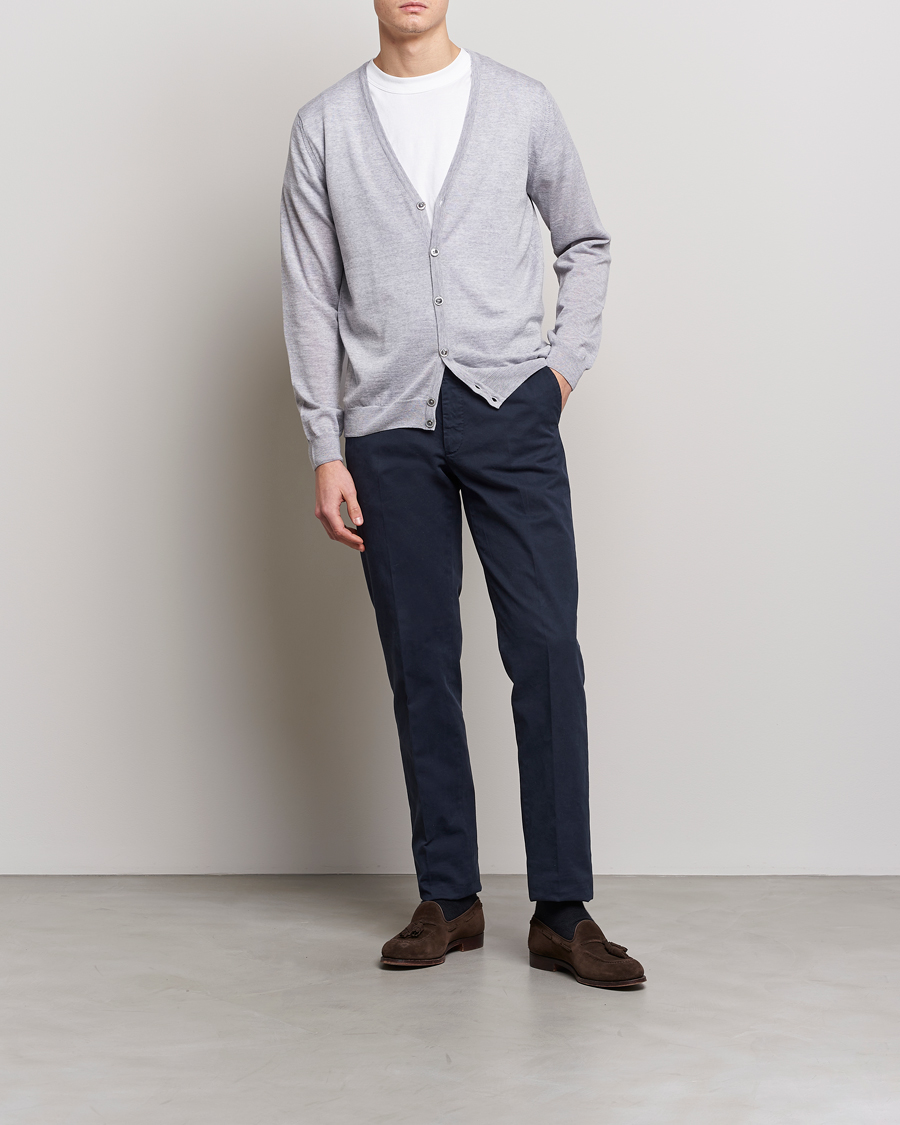 Herren | Pullover | Stenströms | Merino Zegna Knitted Cardigan Light Grey