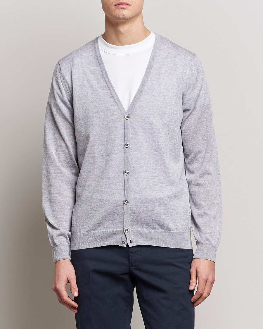 Herren | Strickjacke | Stenströms | Merino Zegna Knitted Cardigan Light Grey