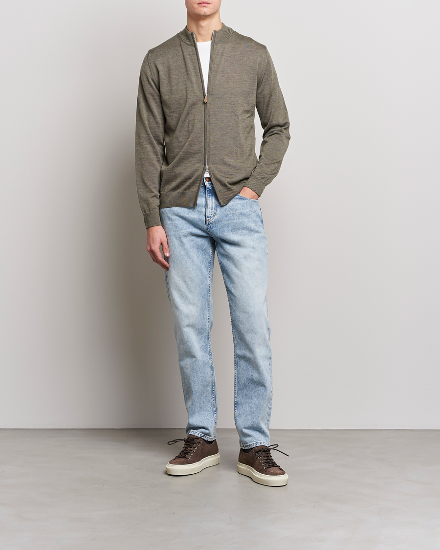 Herren | Pullover | Stenströms | Merino Full Zip Olive