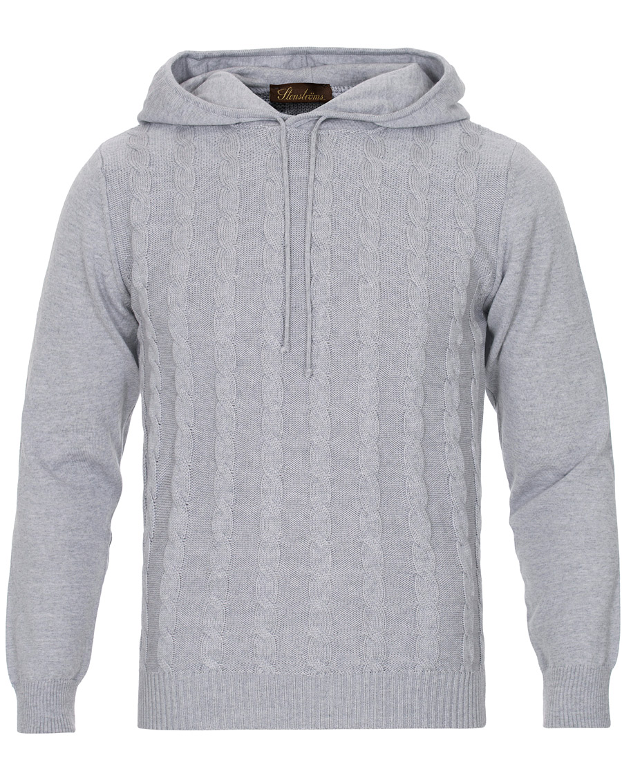 Herren | Pullover | Stenströms | Merino Wool Cable Hoodie Grey