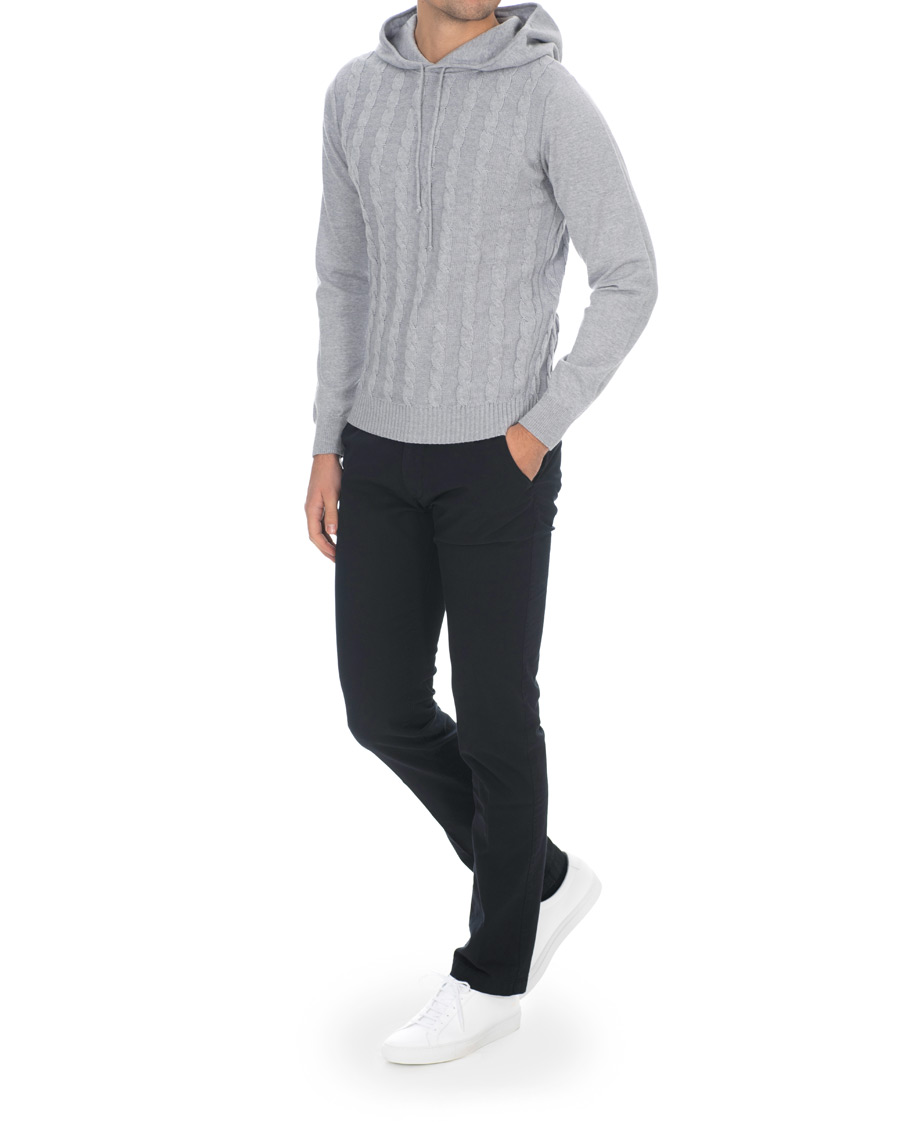 Herren | Pullover | Stenströms | Merino Wool Cable Hoodie Grey