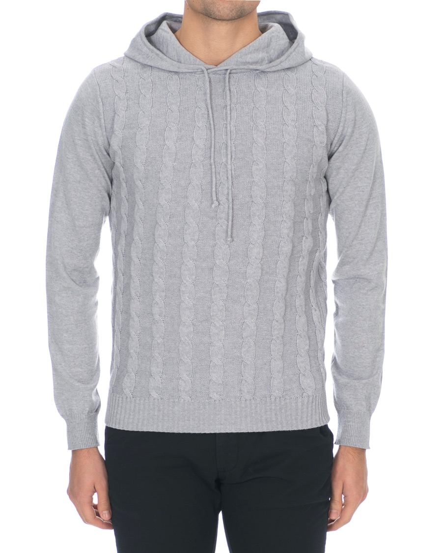 Herren | Pullover | Stenströms | Merino Wool Cable Hoodie Grey