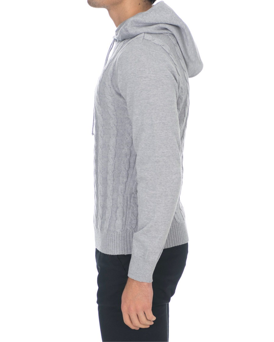 Herren | Pullover | Stenströms | Merino Wool Cable Hoodie Grey